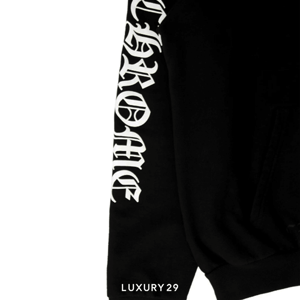 Chrome Hearts Eye Chart Logo Thermal Zip Up Hoodie Black/White(2XL, Black)