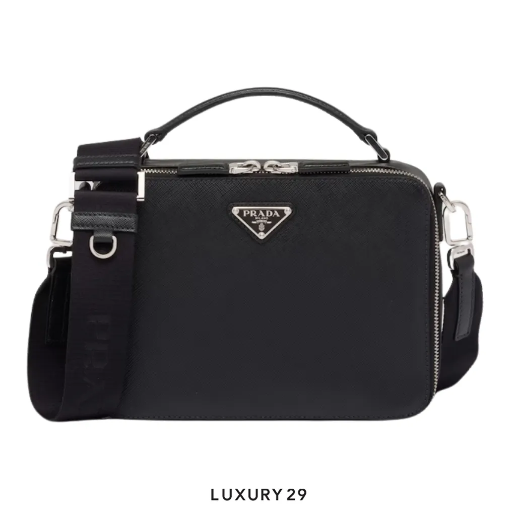 Prada Medium Prada Brique Saffiano leather bag Black(Small, Black)