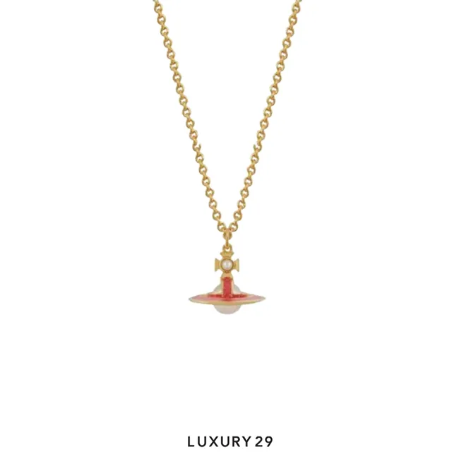 Vivienne Westwood Simonetta Pendant Gold-Creamrose Pearl-Dark Pink Enamel