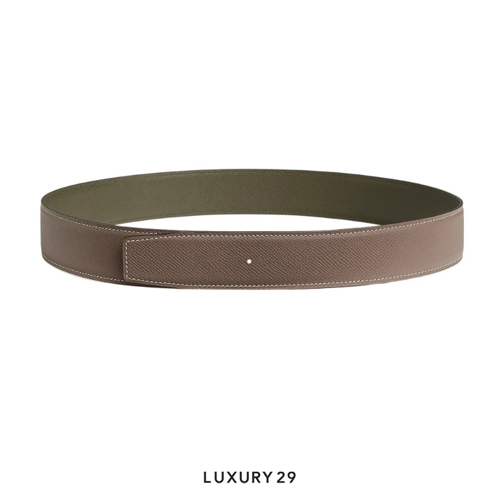 Hermes Reversible leather strap 38 mm etoupe / vert Veronese(38, Brown)