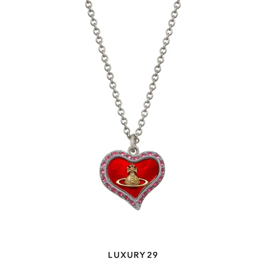 Vivienne Westwood Petra Pendant Necklace Rose Crystal(Free Size, Red)
