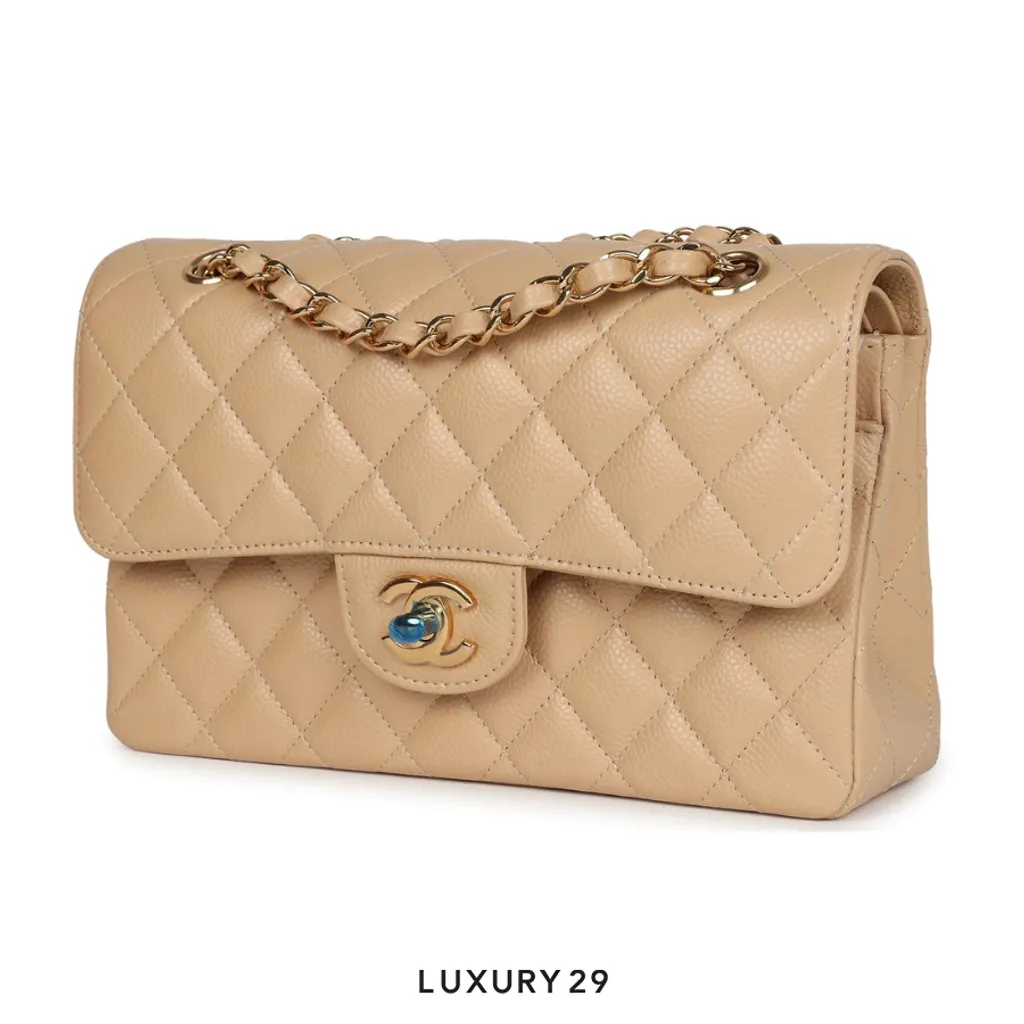 Chanel Medium Classic Double Flap Bag Beige Caviar Gold Hardware(Medium, Neutrals)