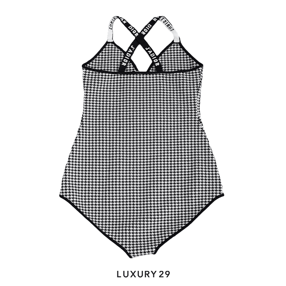 DIOR Houndstooth Logo Bodysuit(S, Black)
