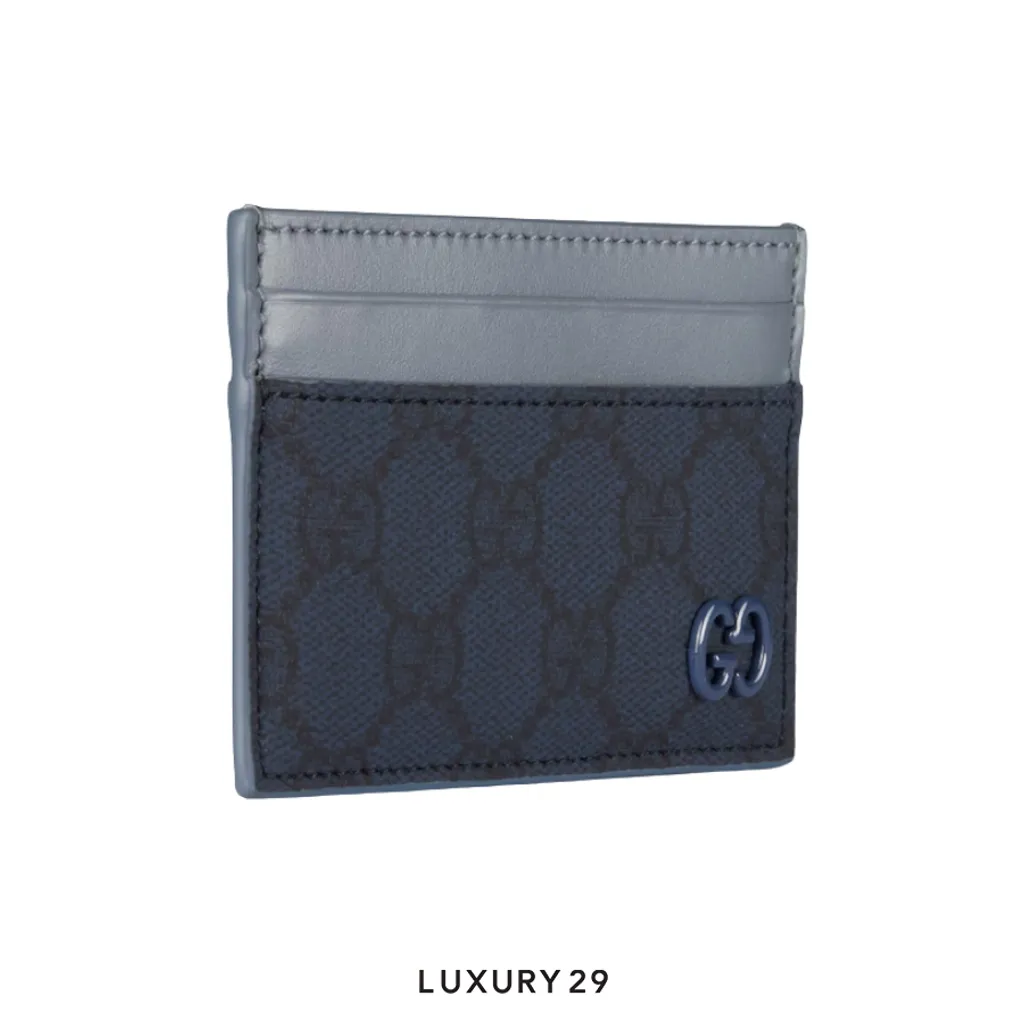 Gucci Dusty blue trim GG card case Blue(Small, Blue)
