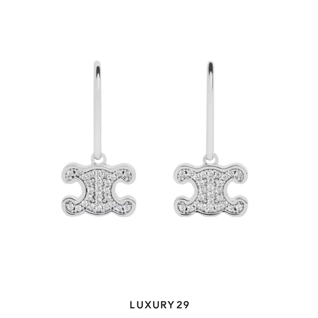 Celine Triomphe Rhinestone Earrings Silver