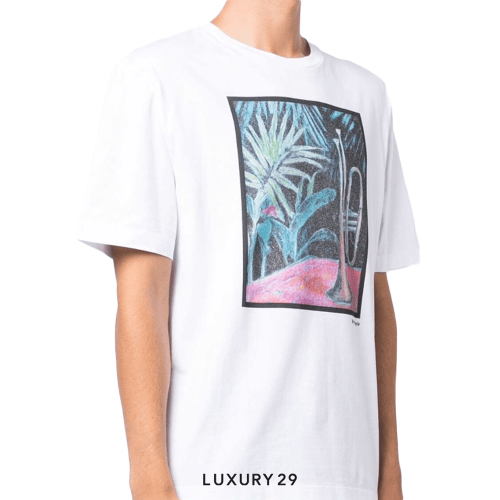 Palm Angels Oil On Canvas cotton T-shirt(M, White)