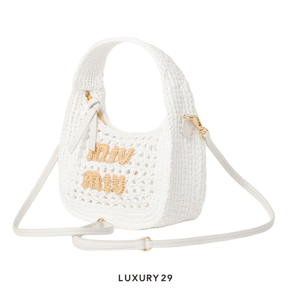ショルダーバッグ・ポシェット MiuMiu | Wander woven fabric hobo bag MIU MIU Wander Woven Fabric Hobo Bag in Beige | COCOON