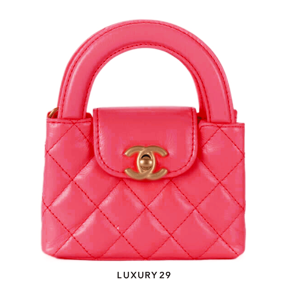 Chanel MICRO SHOPPING BAG Shiny Aged Calfskin & Gold-Tone Metal Pink(Mini, Pink)