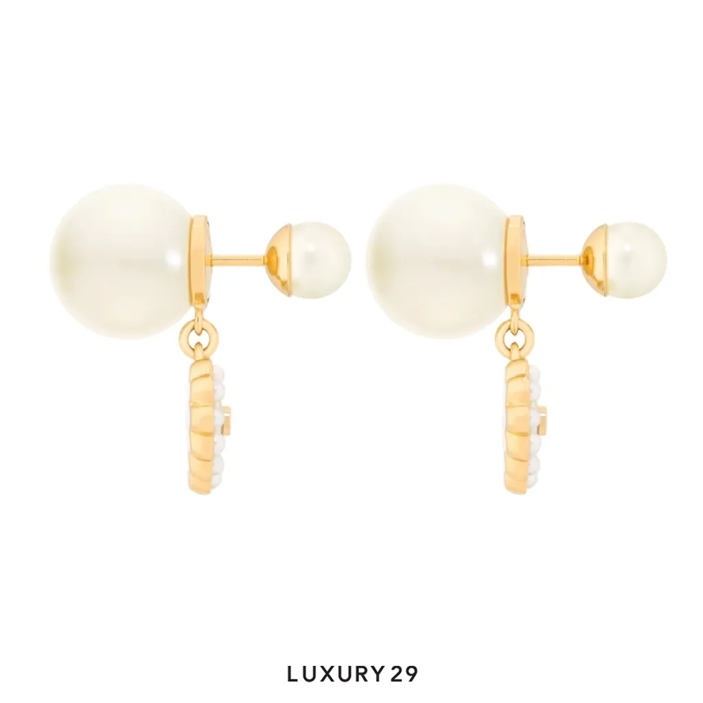 Dior Tribales Earrings Gold-Finish Metal with White Resin Pearls and White Mother-of-Pearl-Effect Glass(Free Size, White)
