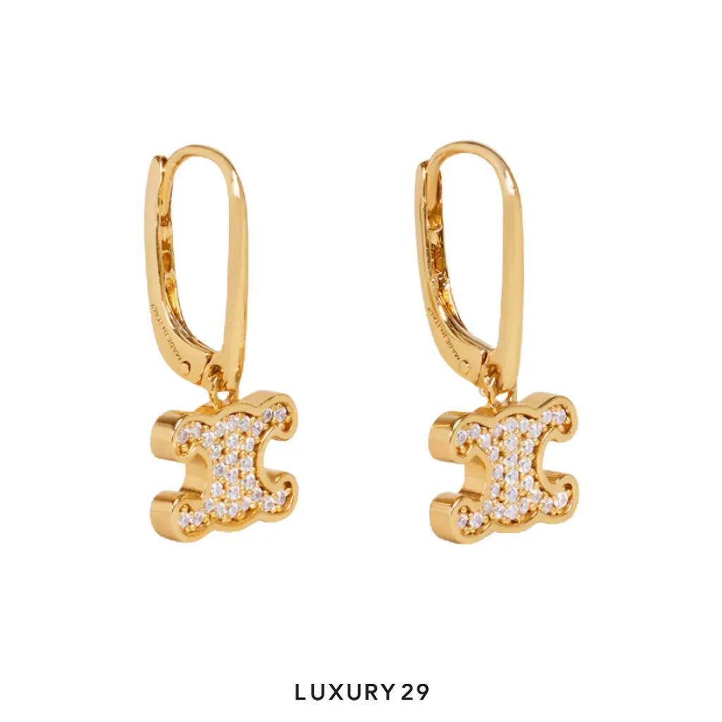 Celine Rhinestone triangular earrings Gold(Free Size, Gold)
