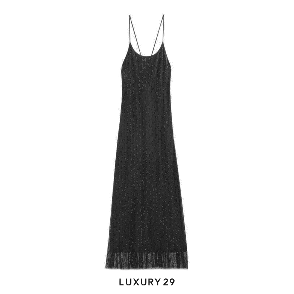 Gucci Crystal GG stretch nylon tulle dress in black(M, Black)