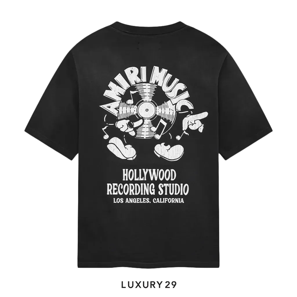 Amiri Music Record T-shirt Black(XL, Black)