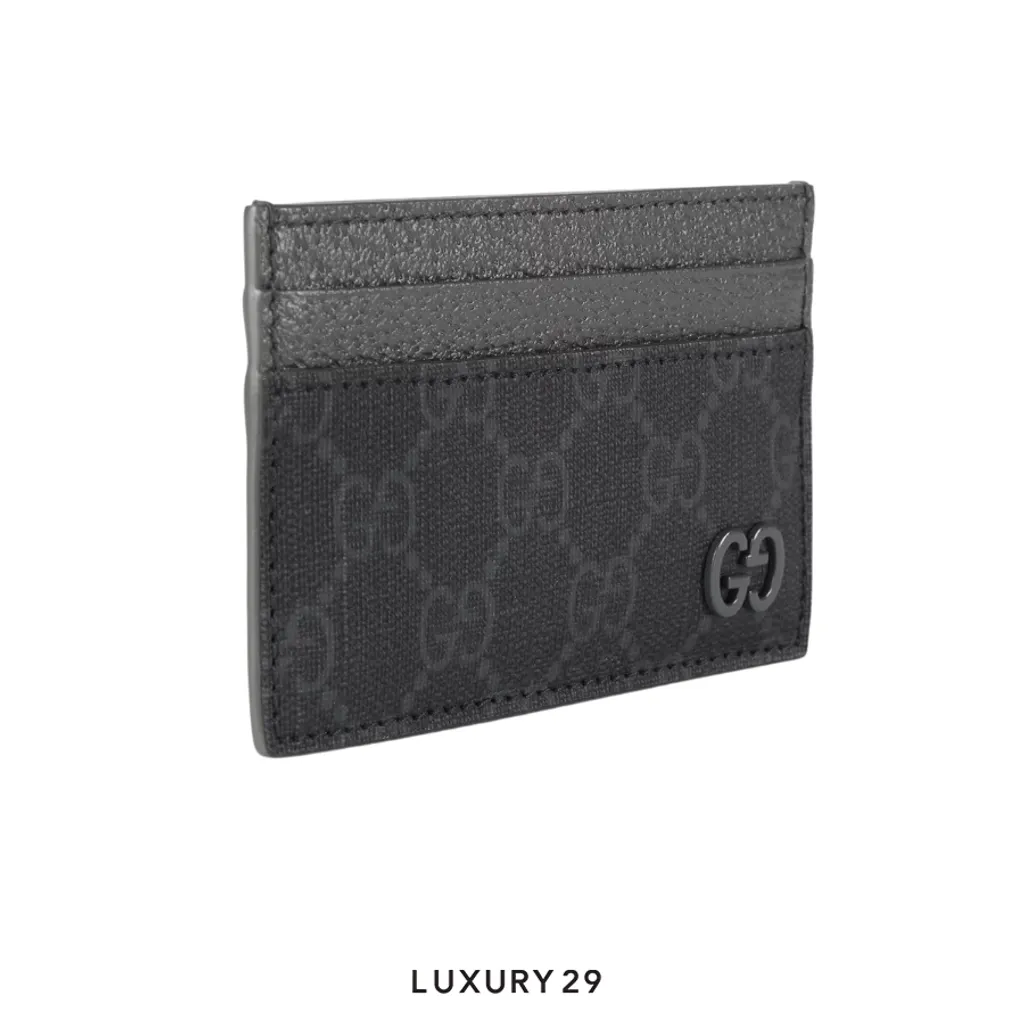 Gucci GG Grey trim GG card case Black(Small, Black)