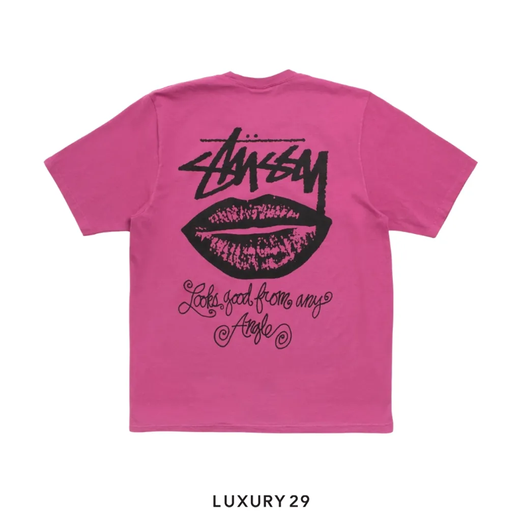 STUSSY ANY ANGLE TEE PIGMENT DYED BERRY(XL, Pink)
