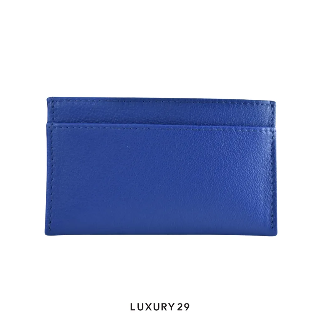 Chanel Card holder Grained goatskin leather enamel and gold-colored metal Royal blue(Small, Blue)