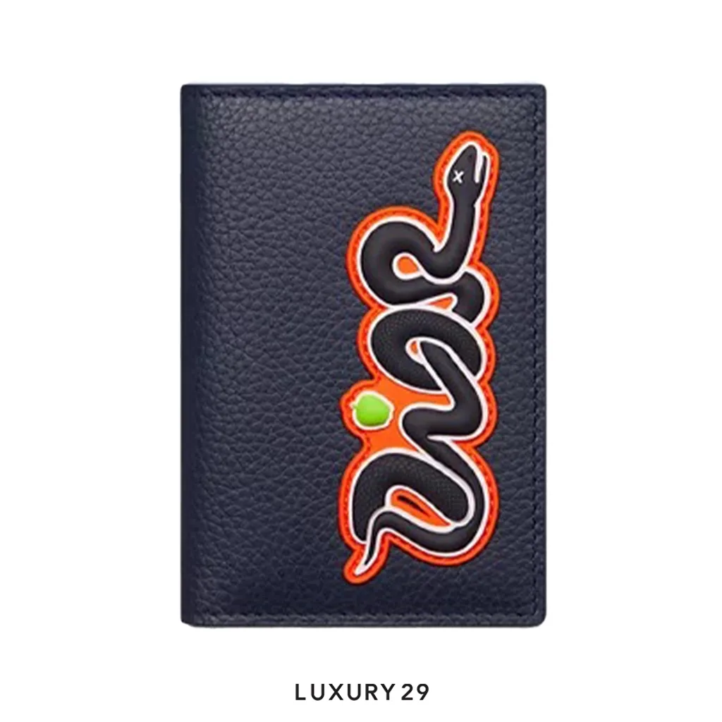 Dior and Kaws Vertical Bifold Card Holder Red/Navy Blue(Small, Blue)