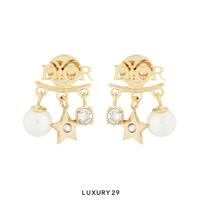 Dior  (r)evolution Earrings Gold-Finish Metal, White Resin Pearls and White Crystals