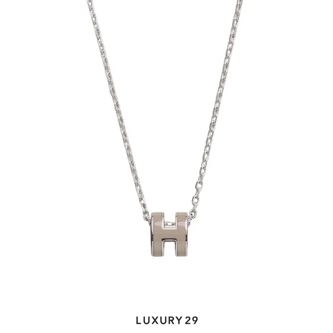 Hermes Mini Pop H Silver Pendant Marron Glace