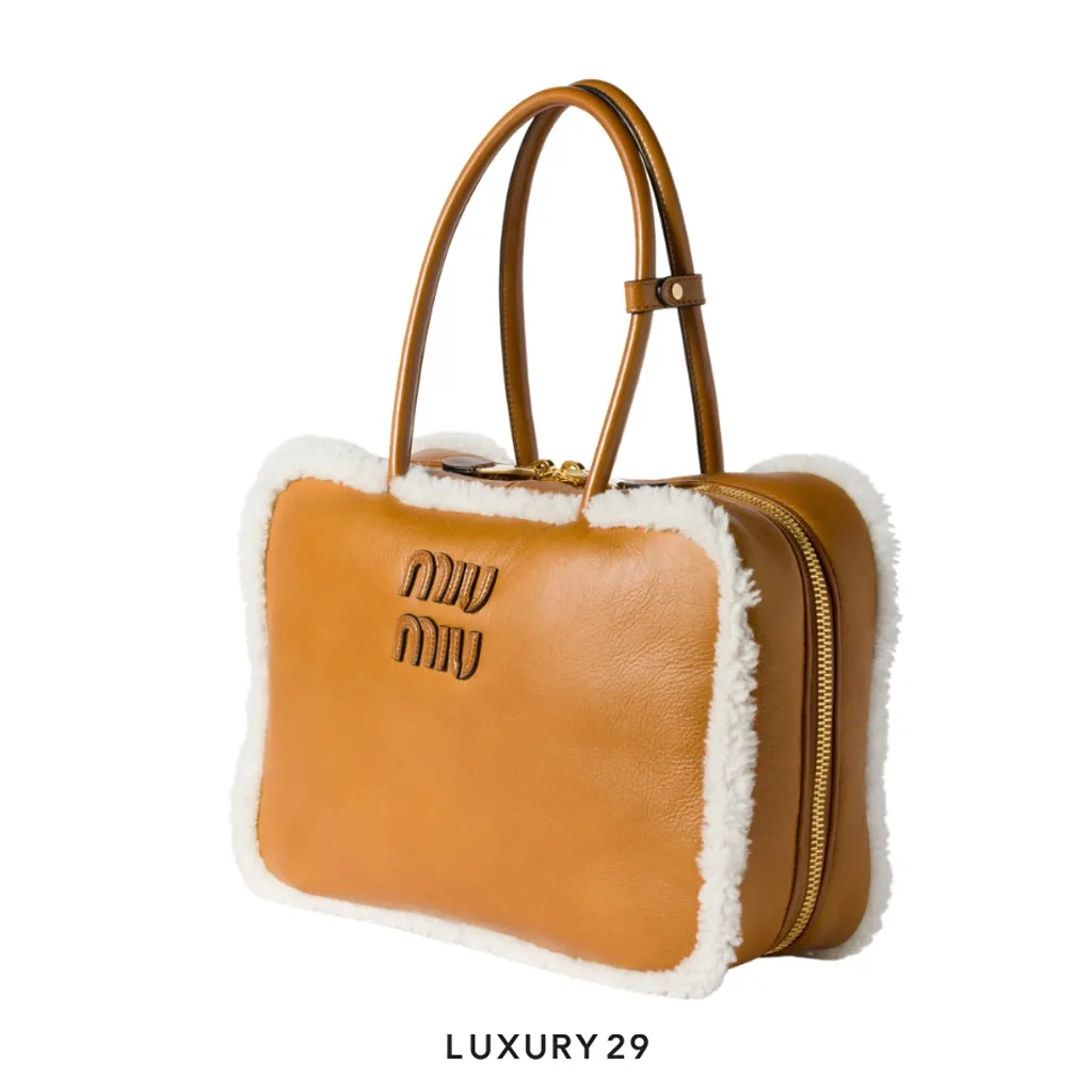 Miu Miu Beau Shearling Top-handle bag cognac/natural(Medium, Brown)