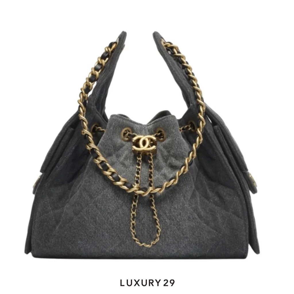 Chanel 25 Small Handbag Washed Denim And Gold Metal Black(Small, Black)
