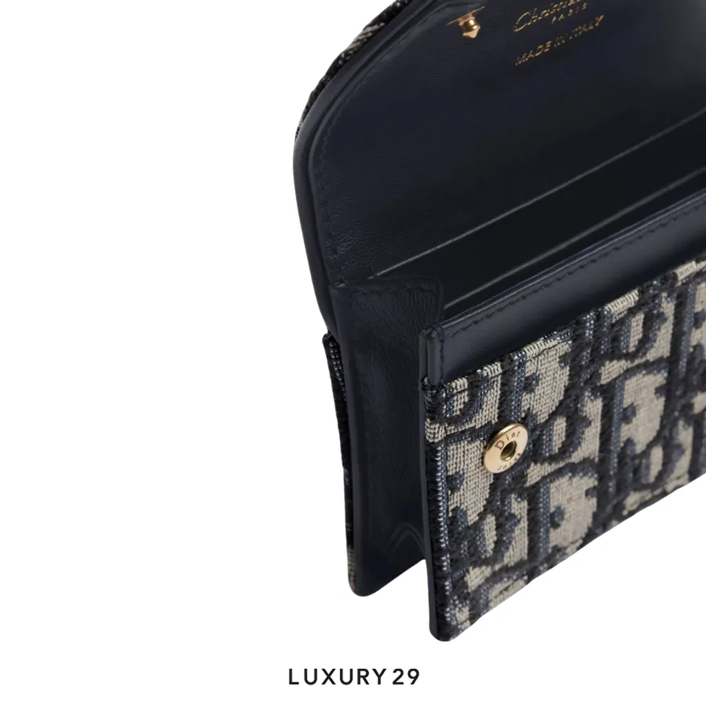 Dior Saddle Bloom Card Holder Oblique patterned jacquard fabric in blue(Mini, Blue)