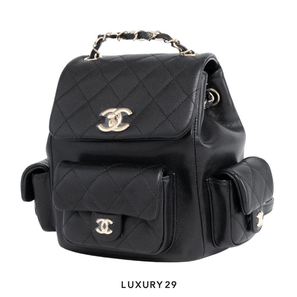 Chanel Small Backpack In Grained Shiny Calfskin With Gold-Tone Metal Black(Small, Black)