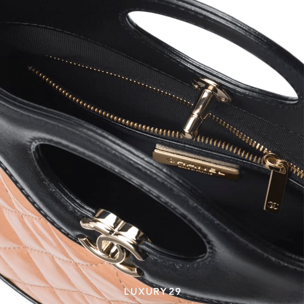 Chanel 31 Medium Shopping Bag Shiny Lambskin & Gold-Tone Metal Dark Beige & Black(Medium, Neutrals)