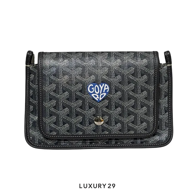 Goyard Plumet Pocket Wallet Grey Hand-Painted Heart Blue