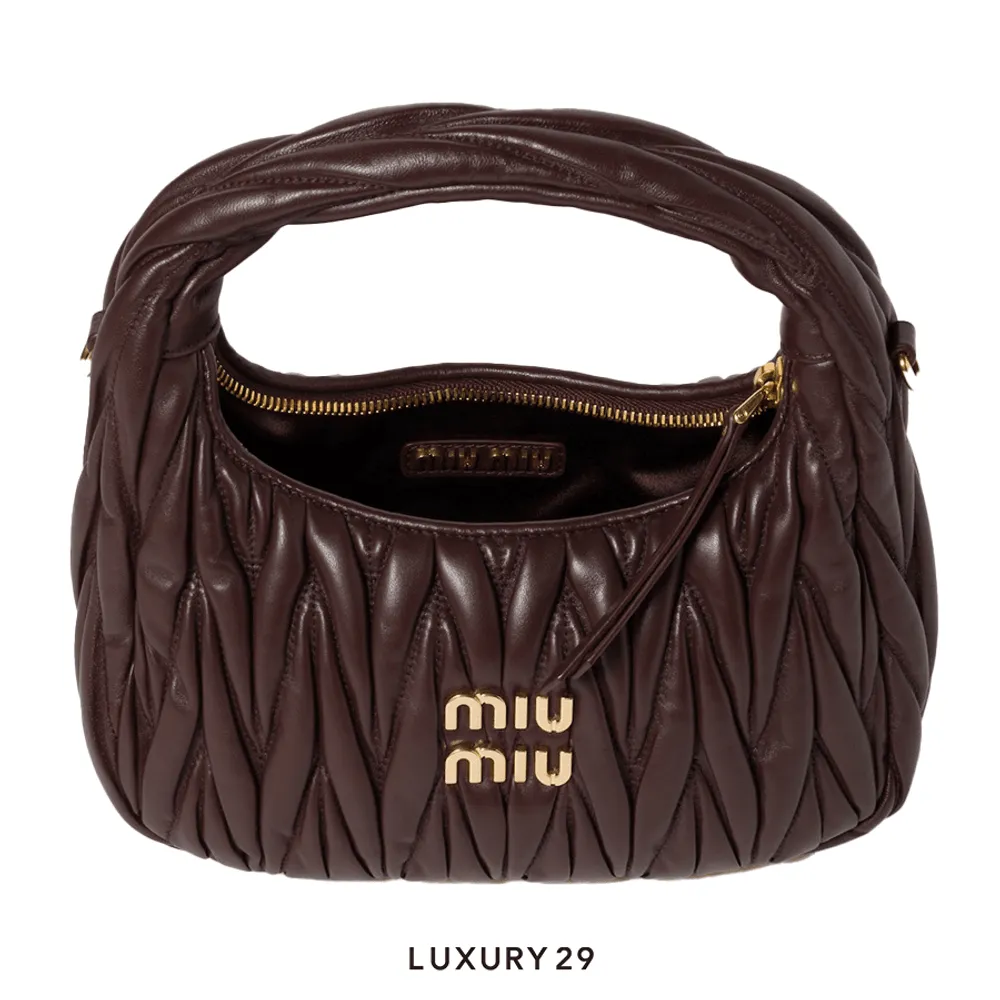 Miu Miu Wander Matelasse Nappa Leather Hobo Bag Briarwood(Small, Brown)