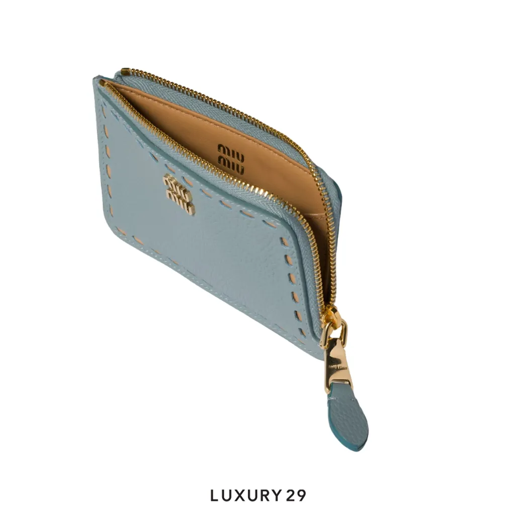 Miu Miu Leather zipper card holder Lake Blue(Small, Blue)