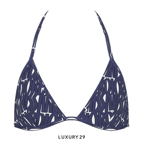 Bikini Top 
White Technical Fabric with Navy Blue Miss Dior Allover Motif