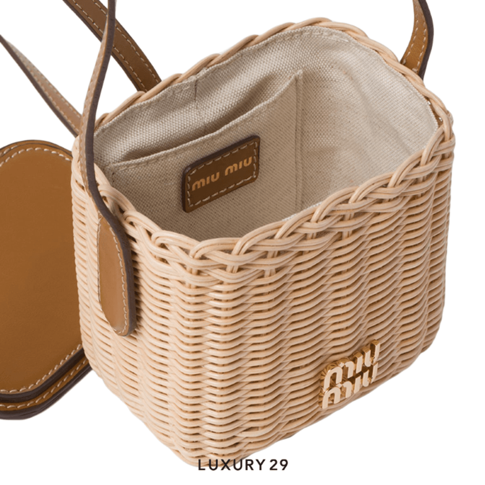 Miu Miu Woven Fabric and Leather Micro-Bag Tan/Caramel(Small, Brown)