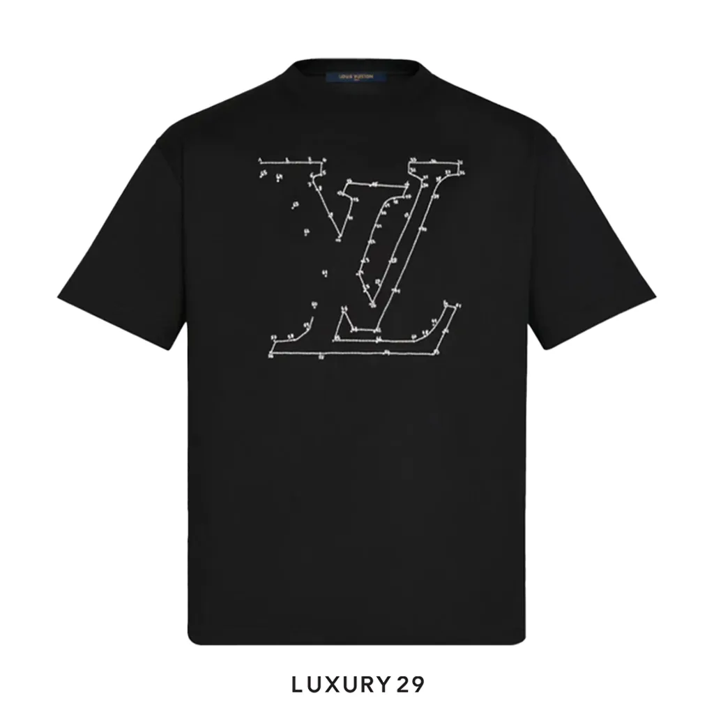 Louis Vuitton LV Stitch Print Embroidered T-Shirt Black(XL, Black)
