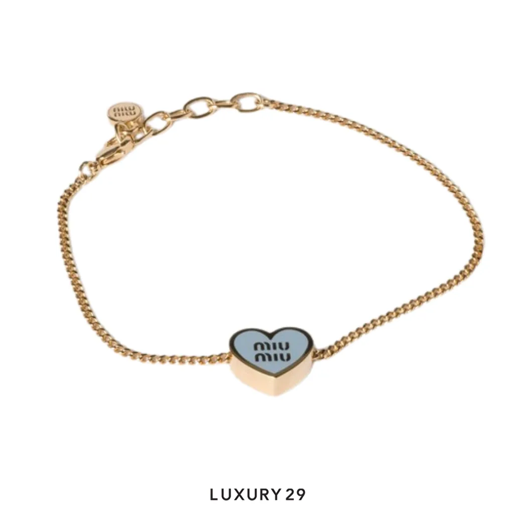 Miu Miu metal bracelet heart-shaped pendant Gold/Celeste(Free Size, Blue)