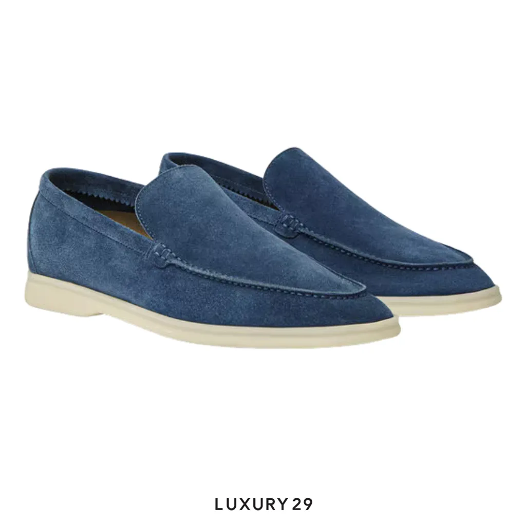 Loro Piana Summer Walk Loafer Suede Black Figs(43, Blue)