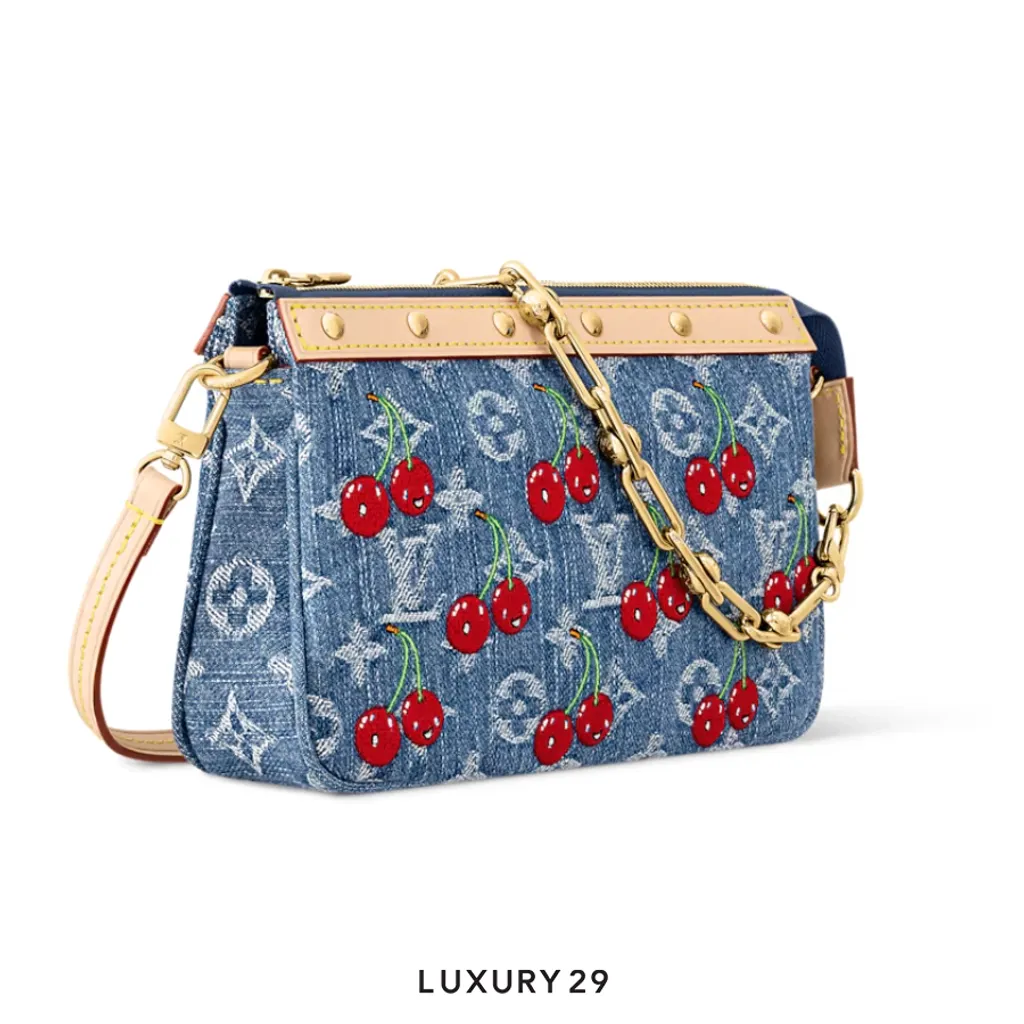 Louis Vuitton LV x TM - Pochette Accessoires bag Monogram cherry denim Blue(Small, Blue)