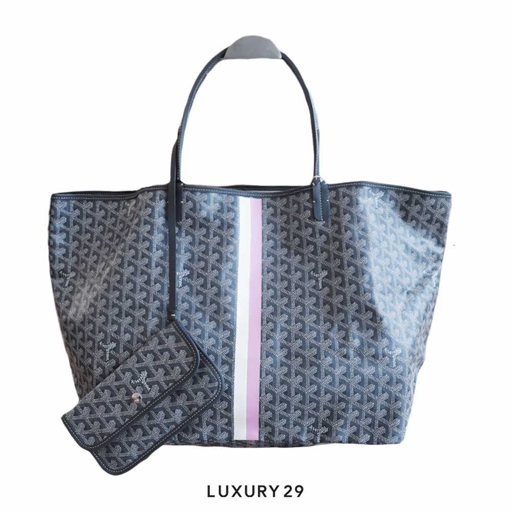 Goyard Saint Louis GM Bag Grey Hand-Painted Stripes 2 White Pink(Large, Grey)
