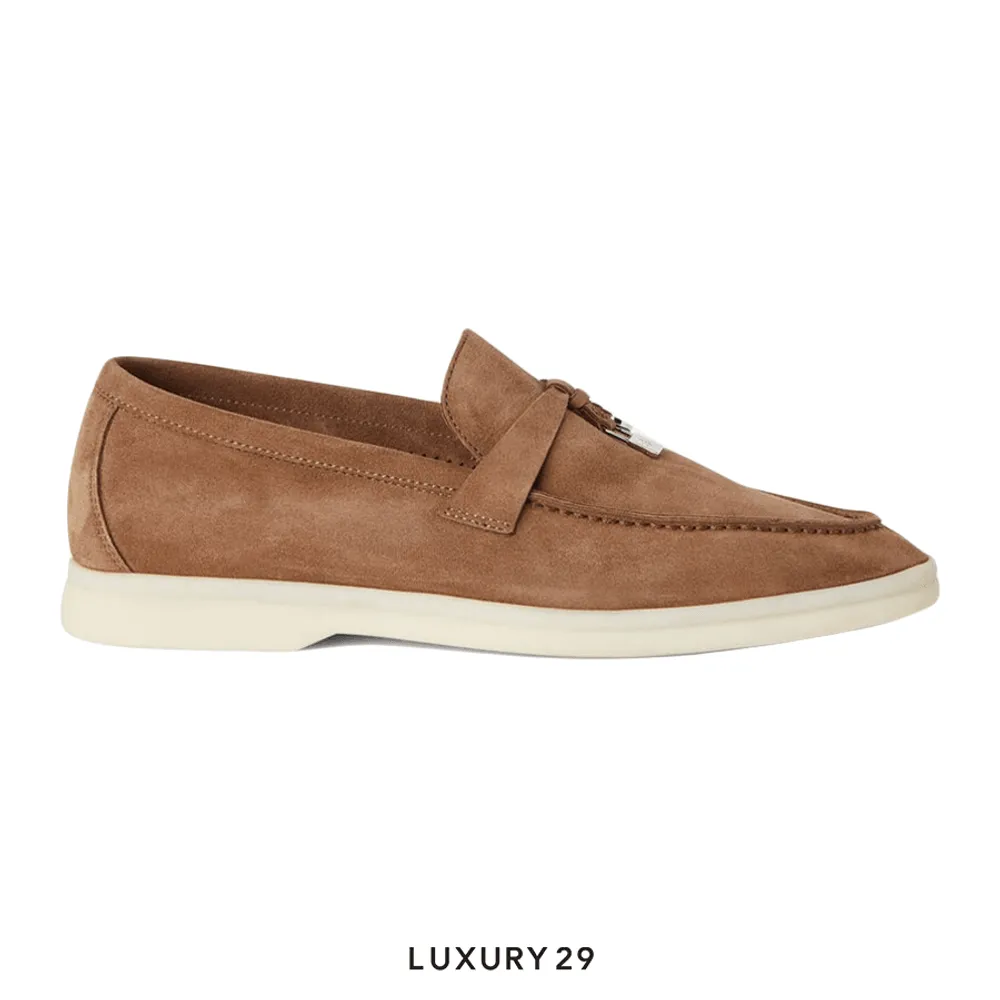 Loro Piana Summer Charms Walk Loafers Suede Goatskin Tundra(36.5, Brown)