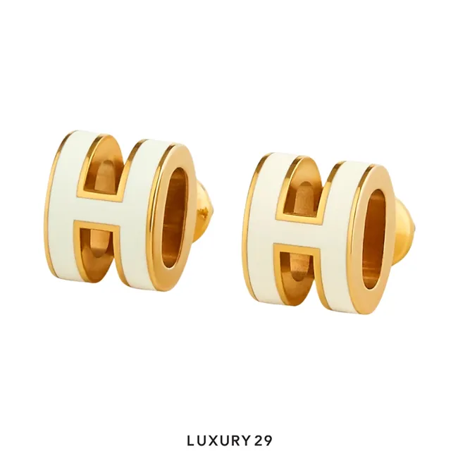 Hermes Mini Pop H Gold Hardware earrings Blanc