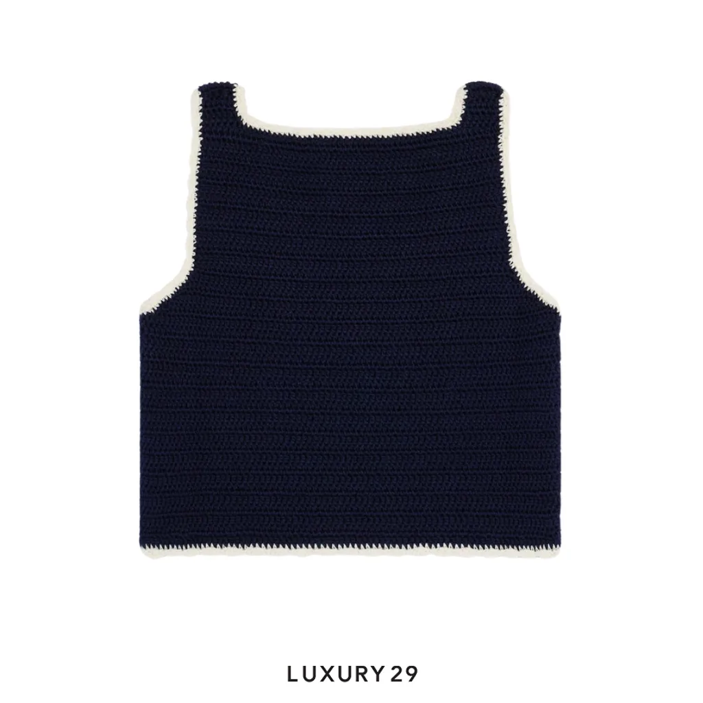 Celine top IN crocheted cotton NAVY/ECRU(S, Blue)