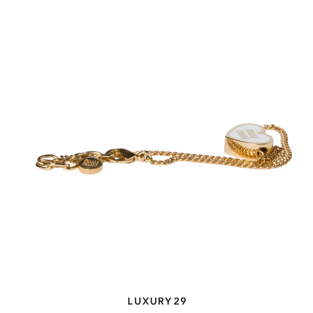 Miu Miu metal bracelet heart-shaped pendant Gold/White(Free Size, White)