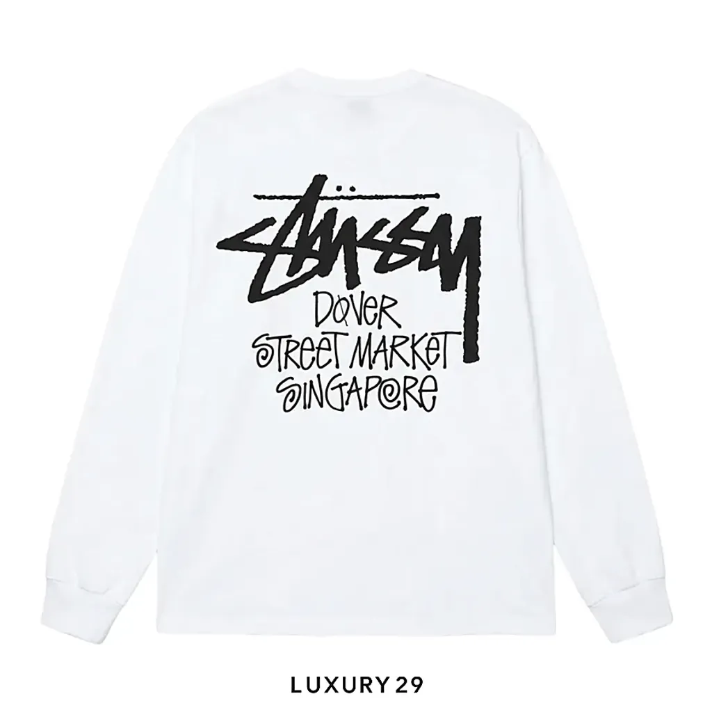 Stussy DOVER STREETMARKET SINGAPORE LS TEE WHITE(S, White)