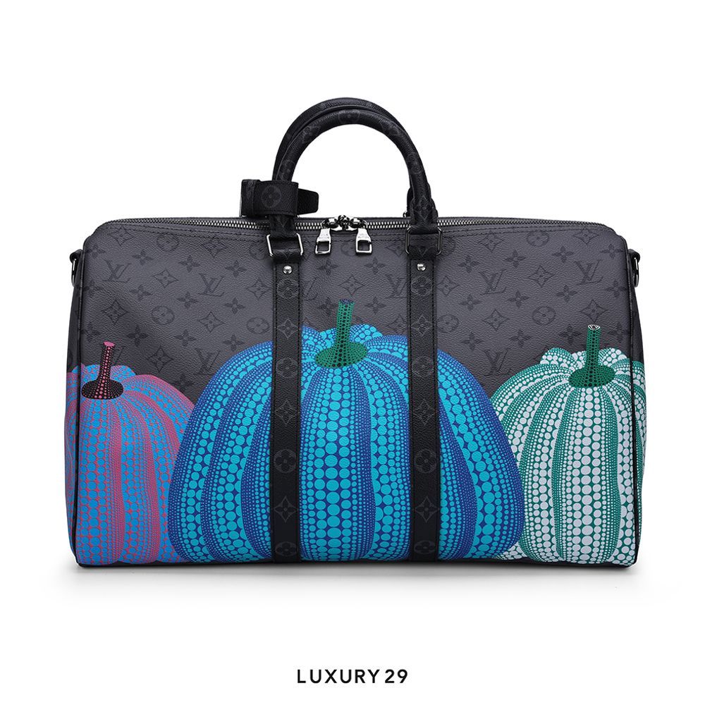 Louis Vuitton LV x YK Keepall 55 Monogram Eclipse Reverse Coated Canvas with Colorful Pumpkin Print(Large, Grey)
