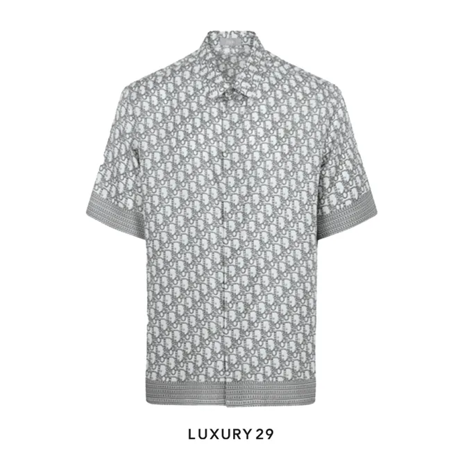 Dior Oblique Short-Sleeved Shirt Blue Silk Twill