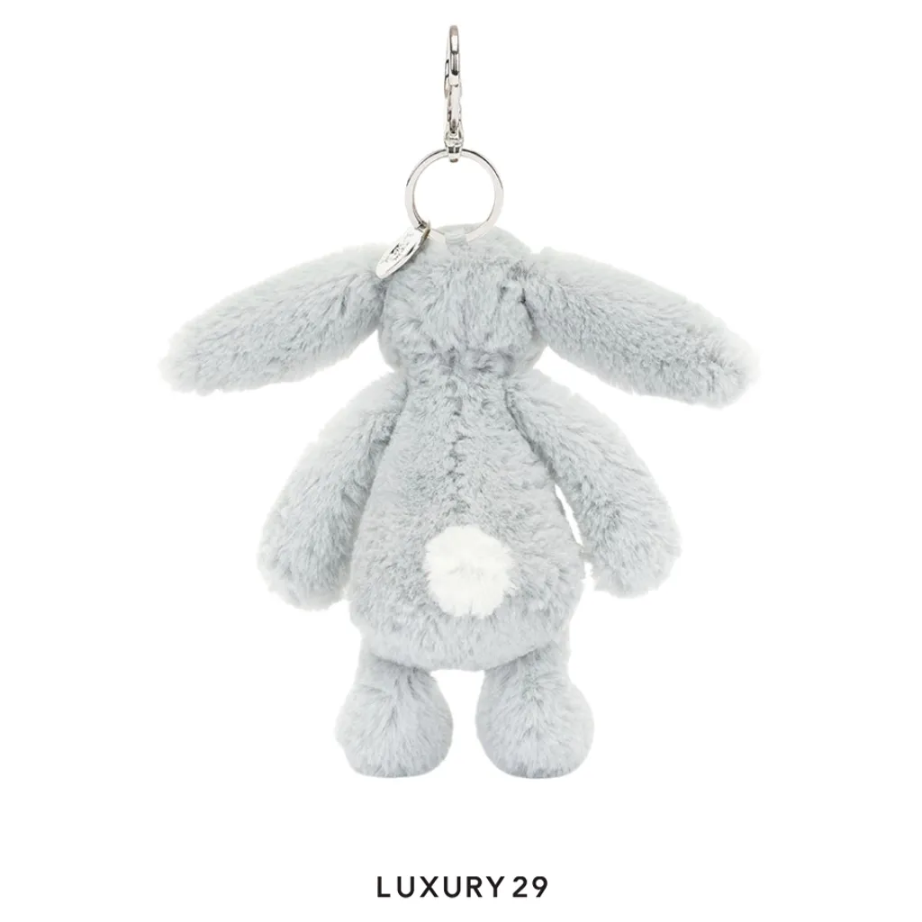 JellyCat Bashful Silver Bunny Bag Charm Gray(Small, Grey)