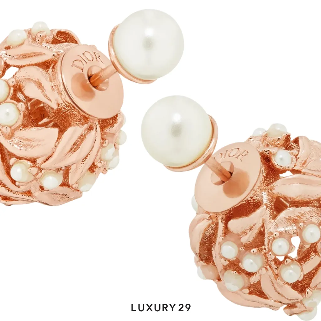 Dior Tribales Earrings Pink-Finish Metal and White Resin Pearls(Free Size, Pink)