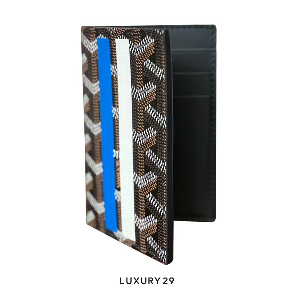 Goyard Saint-Pierre Card Wallet Black Hand-Painted Stripes 2 Blue White(Small, Black)