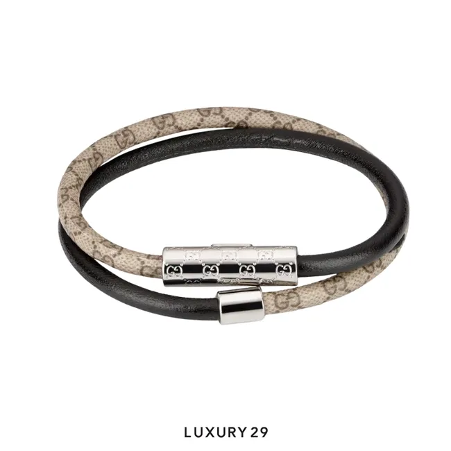 Gucci Double bracelet with GG detail black leather