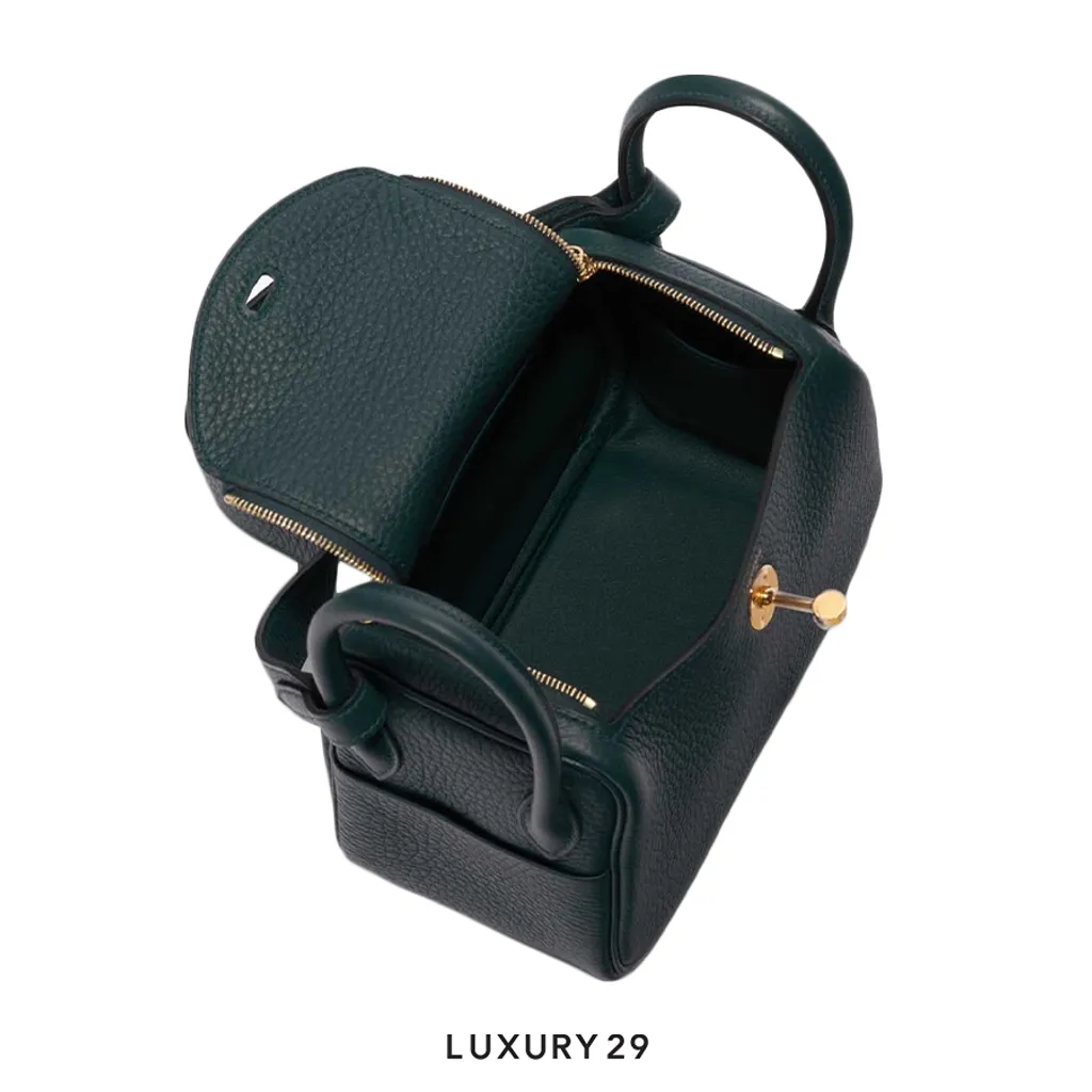 Hermes Lindy II Mini Bag Taurillon Clemence Gold Hareware Vert Fonce(Mini, Green)