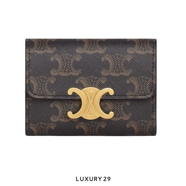 Celine TRIOMPHE wallet with small coin compartment Triomphe canvas Tan